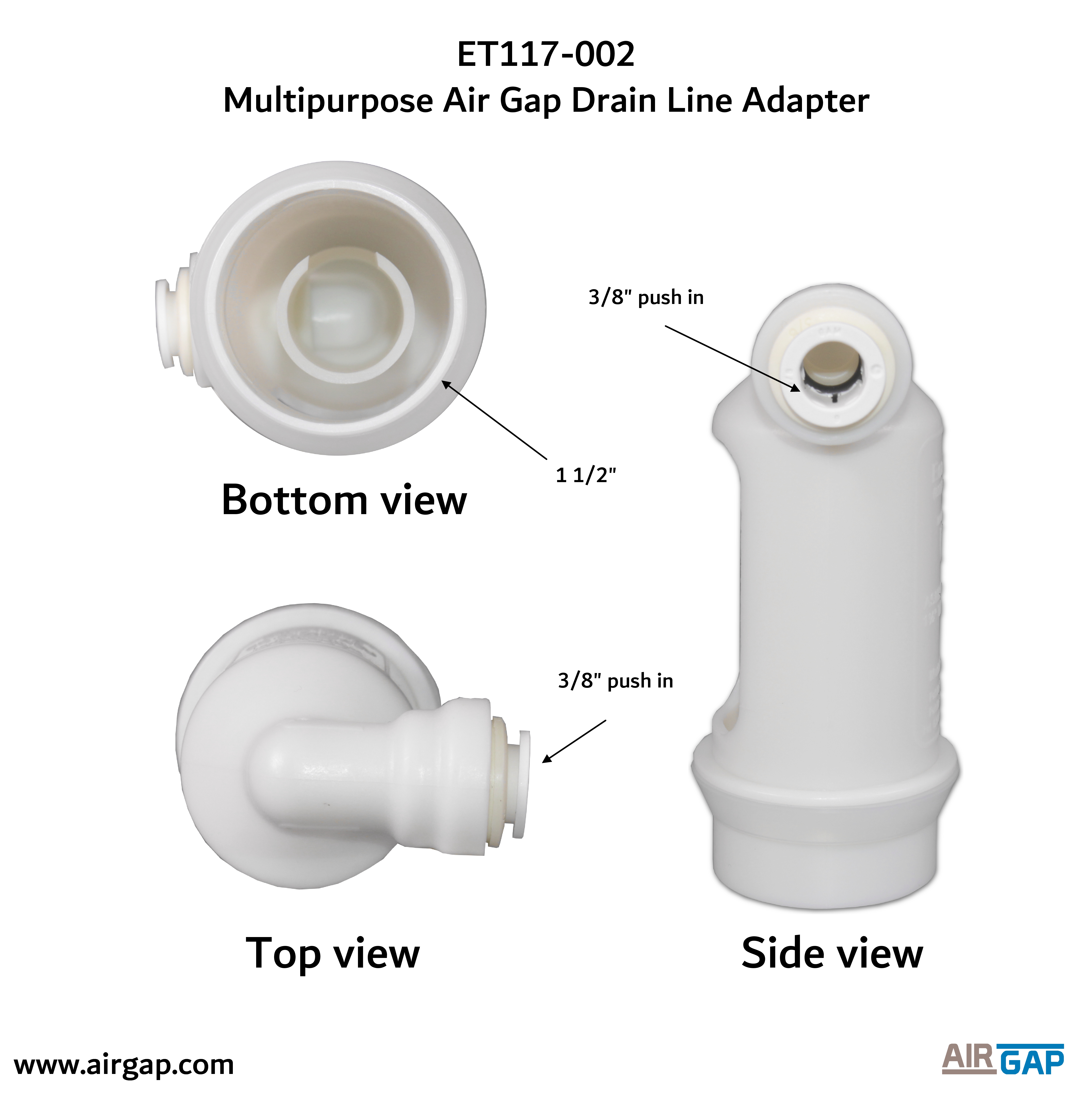 ET117002 Multipurpose Airgap Drain Line Adapter with 3/8″ Quick